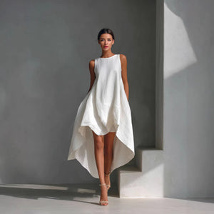 Spring Irregular High Low Hem Sleeveless Dress Women Holiday Outfit