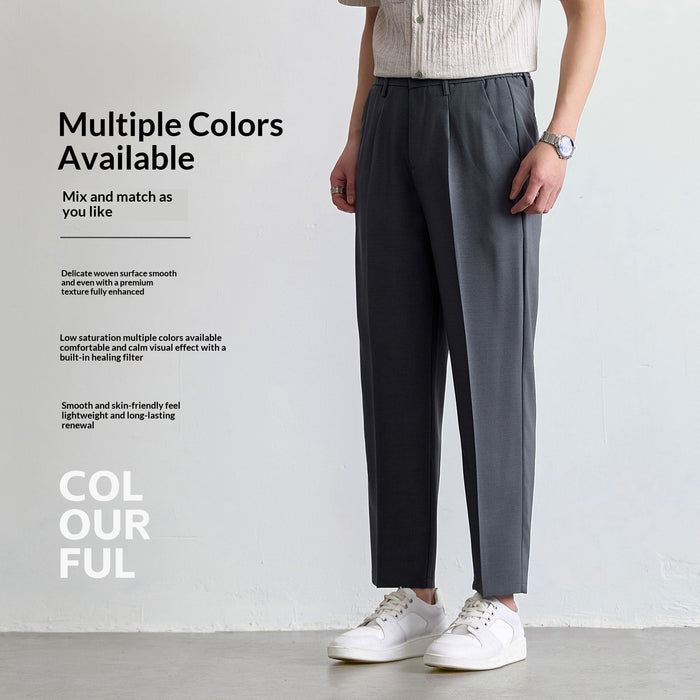 Mens Cropped Relaxed-fit Straight-leg Dress Pants With A Sleek Drapey Feel