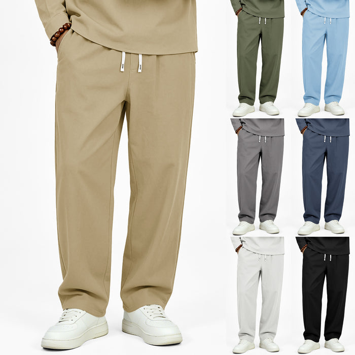 Mens Linen Straight-leg Wide-leg Pants