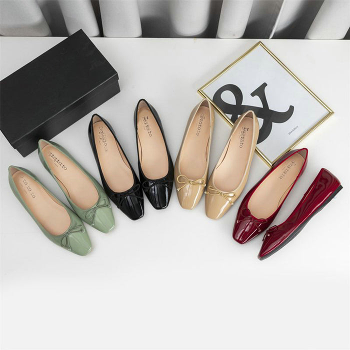 French-style Vintage Square-toe Patent Leather Low-cut Pumps