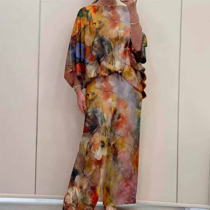 Urban Chic Milk Silk Off-Shoulder Loose-Fit Printed Batwing-Sleeve Pants Set