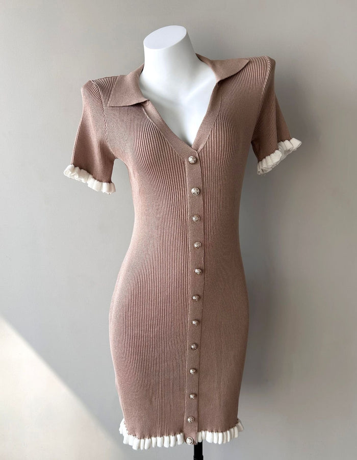 Womens French-style High-waisted Cropped Slim-fit Dress