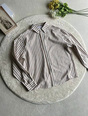 Retro Blue And White Striped Washed 100 Cotton Shirt