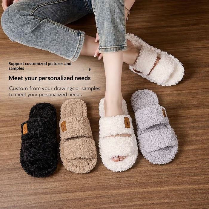 Womens Plush Home Slippers Winter Thick Soles Non-slip