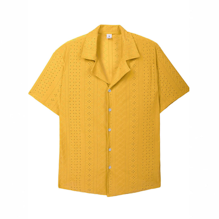 Mens Casual Solid-color Lapel Button-down Shirt