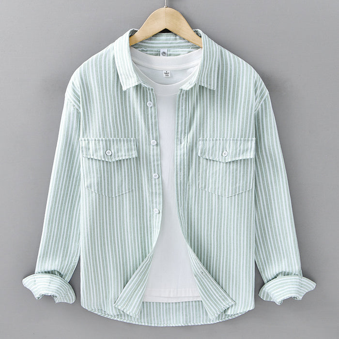 Mens Striped Long-Sleeve Casual Shirt