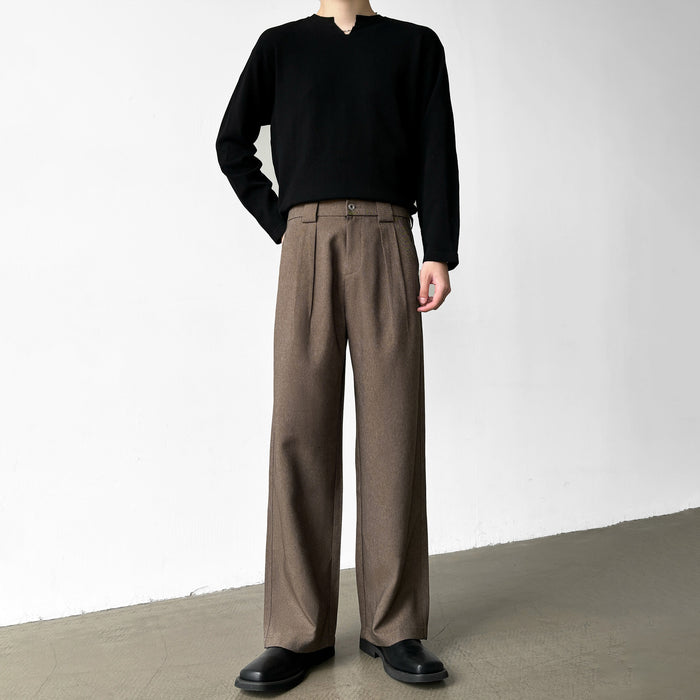 Three-needle-stitch A-line Straight-leg Relaxed-fit Mens Suit Pants