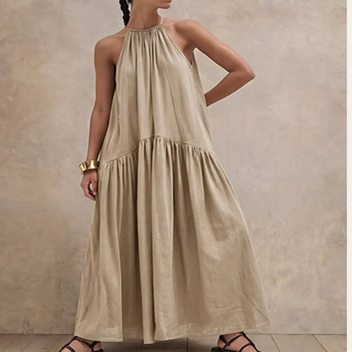 Halter-neck Sleeveless Cotton-linen Dress