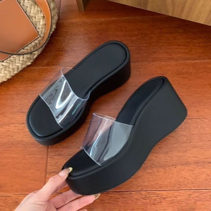 Womens Clear Strap Sandals With Thick Wedge Heels