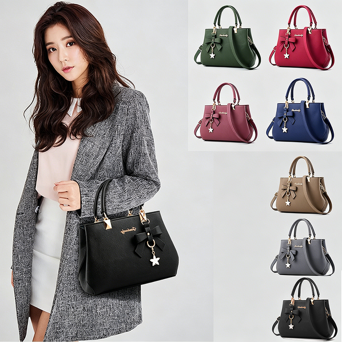 Top-handle Handbags Purse For Women Small Satchel PU Leather Shoulder Crossbody Bag With Bowtie Pendant