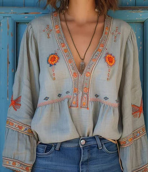 Designer-style V-neck Loose-fit Long-sleeve Top