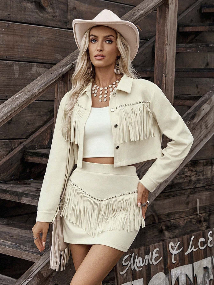 Womens Tassel Faux Suede Loose-fit Set