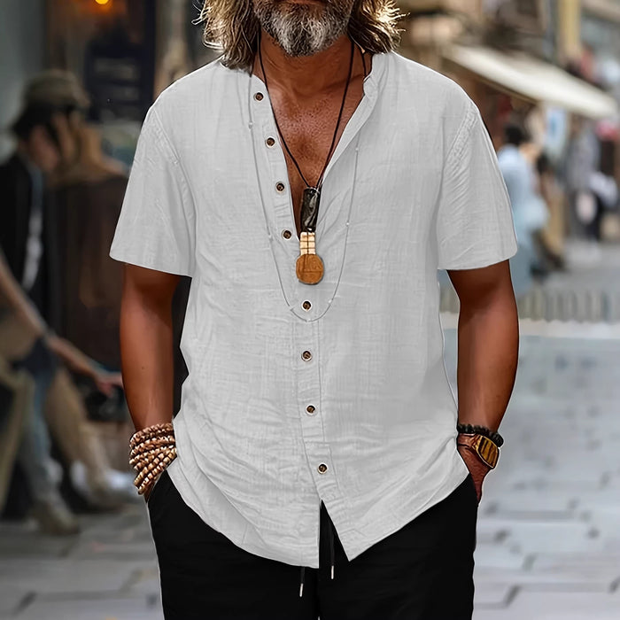 Fashionable Mens Retro Shirt With Buttons Made Of Cotton And Linen Casual Style