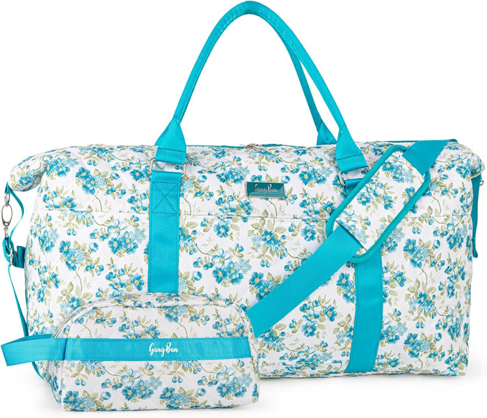 Women's Travel Bag With Toiletry Pouch Carry-on Overnight & Weekend Bag For Travel, Yoga, And Gym White Floral Design