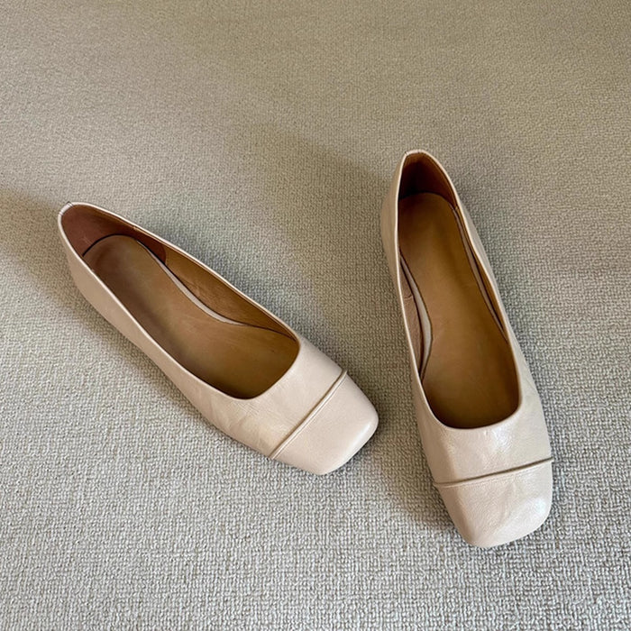 Retro Square-toe Leather Low-cut Office Pumps