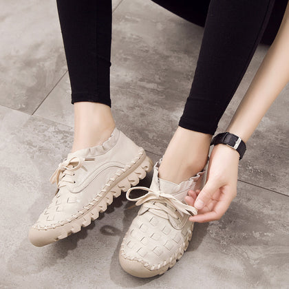 Womens Genuine Leather Casual Low-heeled Flats