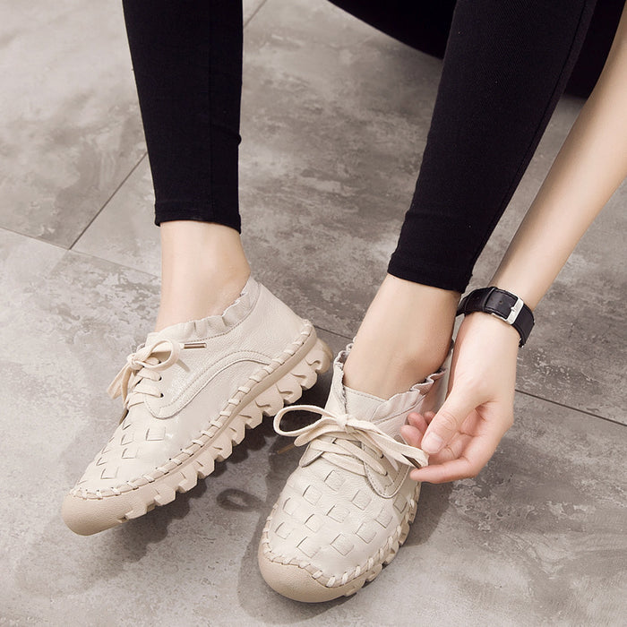Womens Genuine Leather Casual Low-heeled Flats