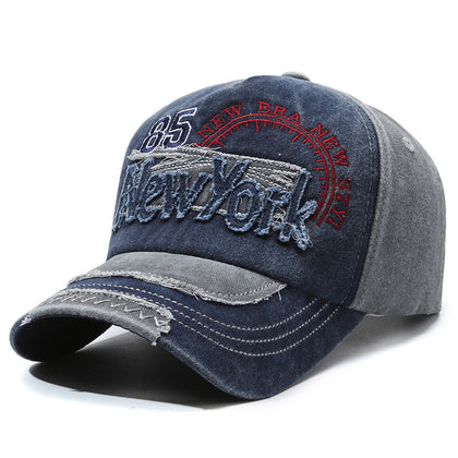 Men's And Women's Distressed Embroidery Letter Color-block Washed Casual Trendy Baseball Cap Suitable For Outdoor Activities, Daily Shopping And Outings.