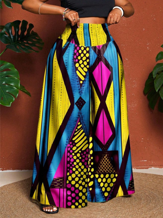 Plus-size Fashionable Printed Casual Pants For Women Outerwear Style With A Waistband