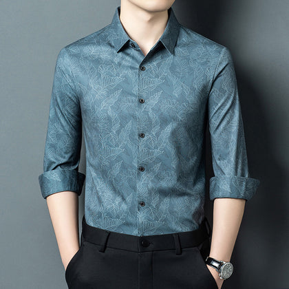 Mens Wrinkle-Resistant Ice-Silk Casual Shirt