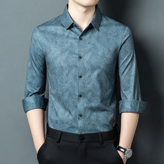 Mens Wrinkle-Resistant Ice-Silk Casual Shirt