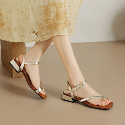 Low-heeled Open-toe Square-toe Breathable Beach Sandals