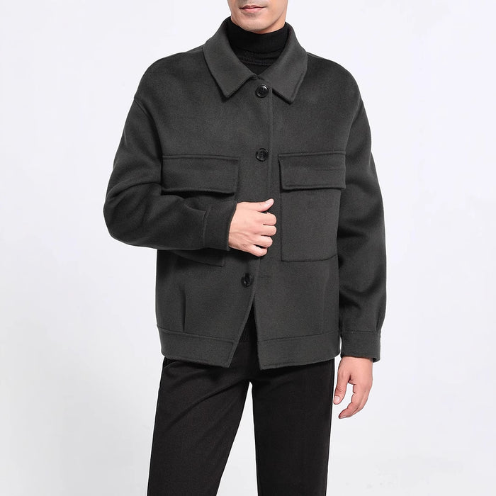 Mens Double-Faced Short Cashmere Casual Overcoat