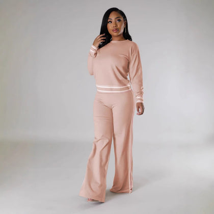 Womens Wide-Leg Casual Long Pants Set