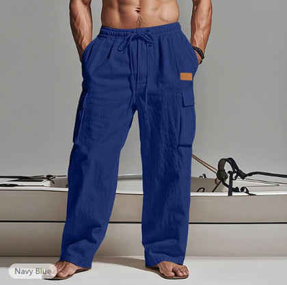 American-style Mens Cotton-linen Four-season Thin Breathable Workwear With Multiple Pockets