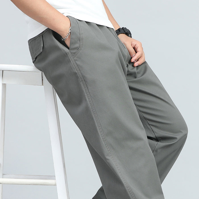 Summer Lightweight Pure Cotton Casual Pants Mens Loose Straight-leg Trousers