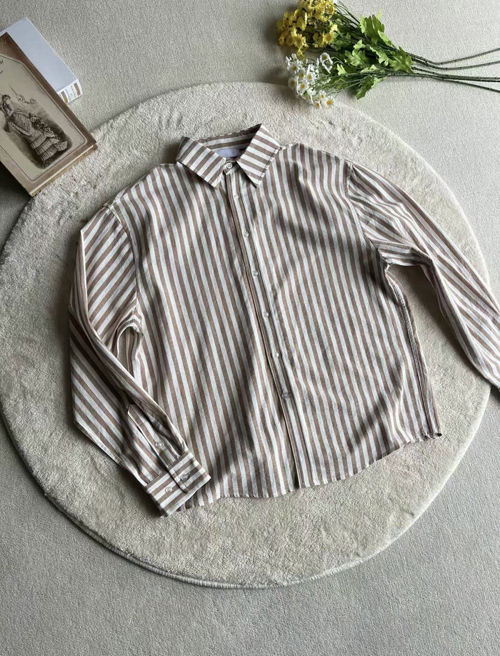 Retro Blue And White Striped Washed 100 Cotton Shirt