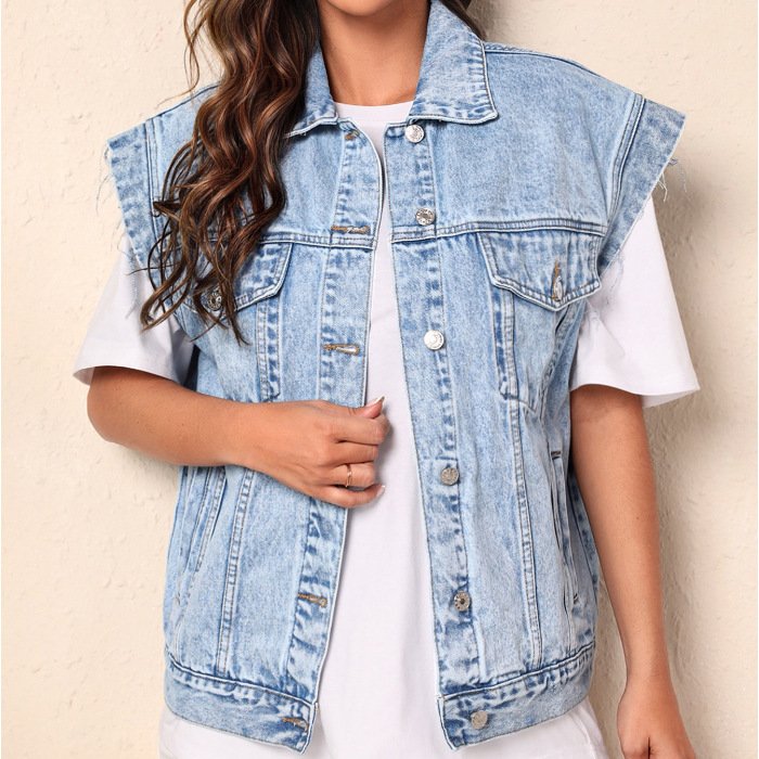 Womens Minimalist Casual Chic Denim Jacket Vest