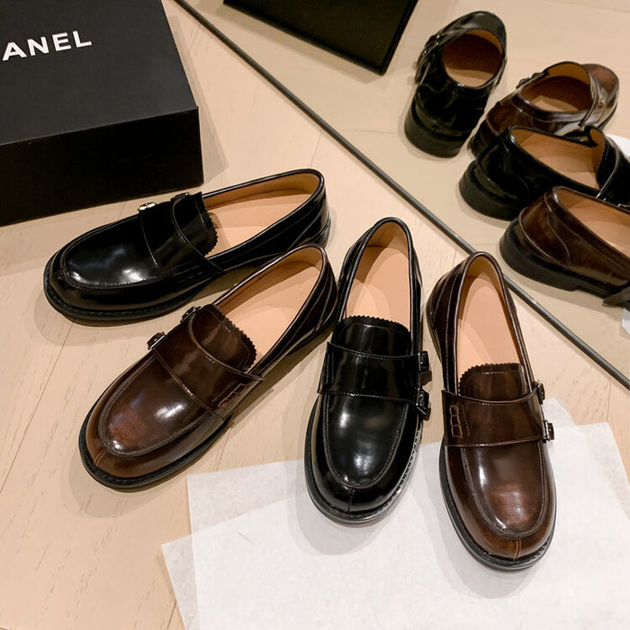Retro Distressed Brown Round-toe Leather Shoes