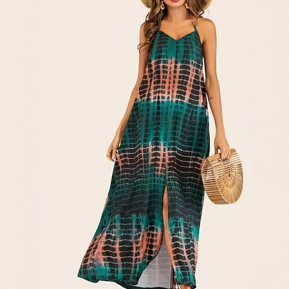 Fashionable Slit Loose-fit Strap Dress In Green