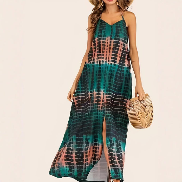 Fashionable Slit Loose-fit Strap Dress In Green