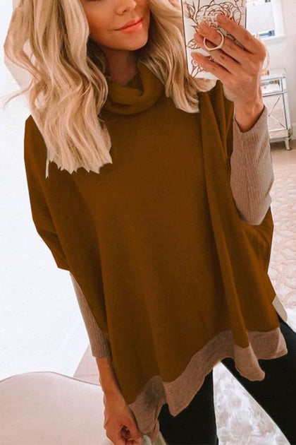 Women's High Neck Knitted Sweater Loose Sweatshirt
