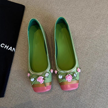 Square-toe Low-cut Womens Elevator Shoes With A Bow Slip-on Flat-soled Womens Shoes