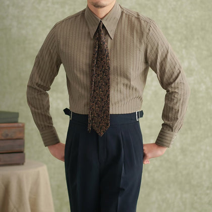 Italian-style Elegant Long-pointed-collar Button-down Wrinkle-resistant Slim-fit Shirt