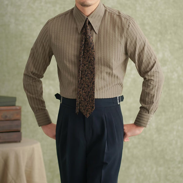 Italian-style Elegant Long-pointed-collar Button-down Wrinkle-resistant Slim-fit Shirt