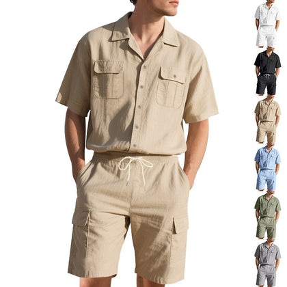Short-sleeve Top And Shorts Two-piece SetSolid ColorWorkwear-styleSporty And Casual