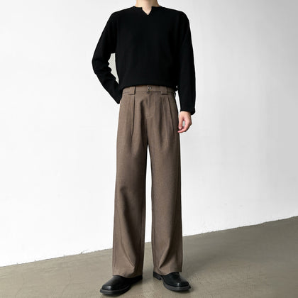 Three-needle-stitch A-line Straight-leg Relaxed-fit Mens Suit Pants