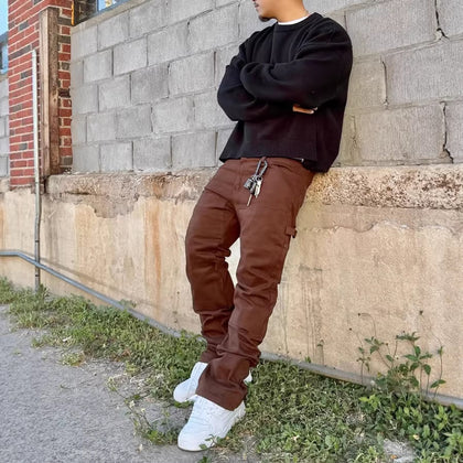 American-style Retro Minimalist Versatile Trendy Mens Slim-fit Trousers