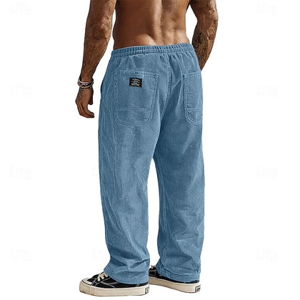 Mens Straight-Leg Casual Loose Corduroy Sports Trousers With Letter Pockets