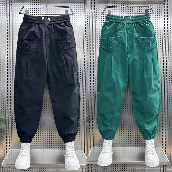 Mens Ankle-length Slim-fit Pants Internet-famous Edgy-cool Thin Harem Trousers