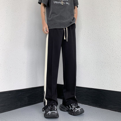 Casual Straight Eg Long Pants With Side Stripes And A Drawstring Waist