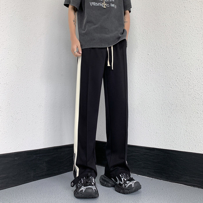 Casual Straight Eg Long Pants With Side Stripes And A Drawstring Waist