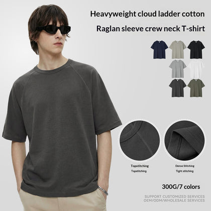 Mens American-style Cotton Pullover T-shirt With Set-in Sleeves Visible Topstitching And A Textured Finish