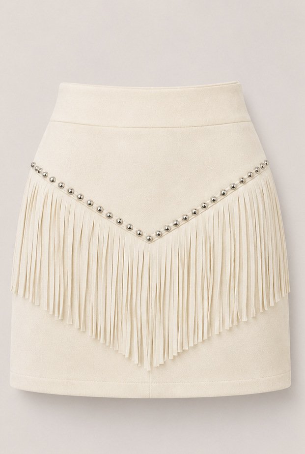 Retro Tassel-studded Faux Suede A-line Mini Skirt