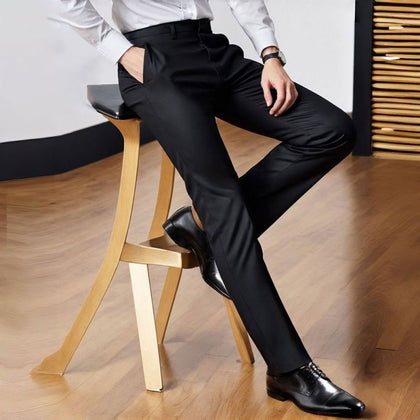 Mens Wrinkle-free Straight-leg Relaxed-fit Trousers