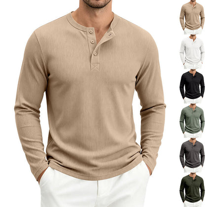 Mens Long-Sleeve Loose-Fit Casual Ribbed T-Shirt